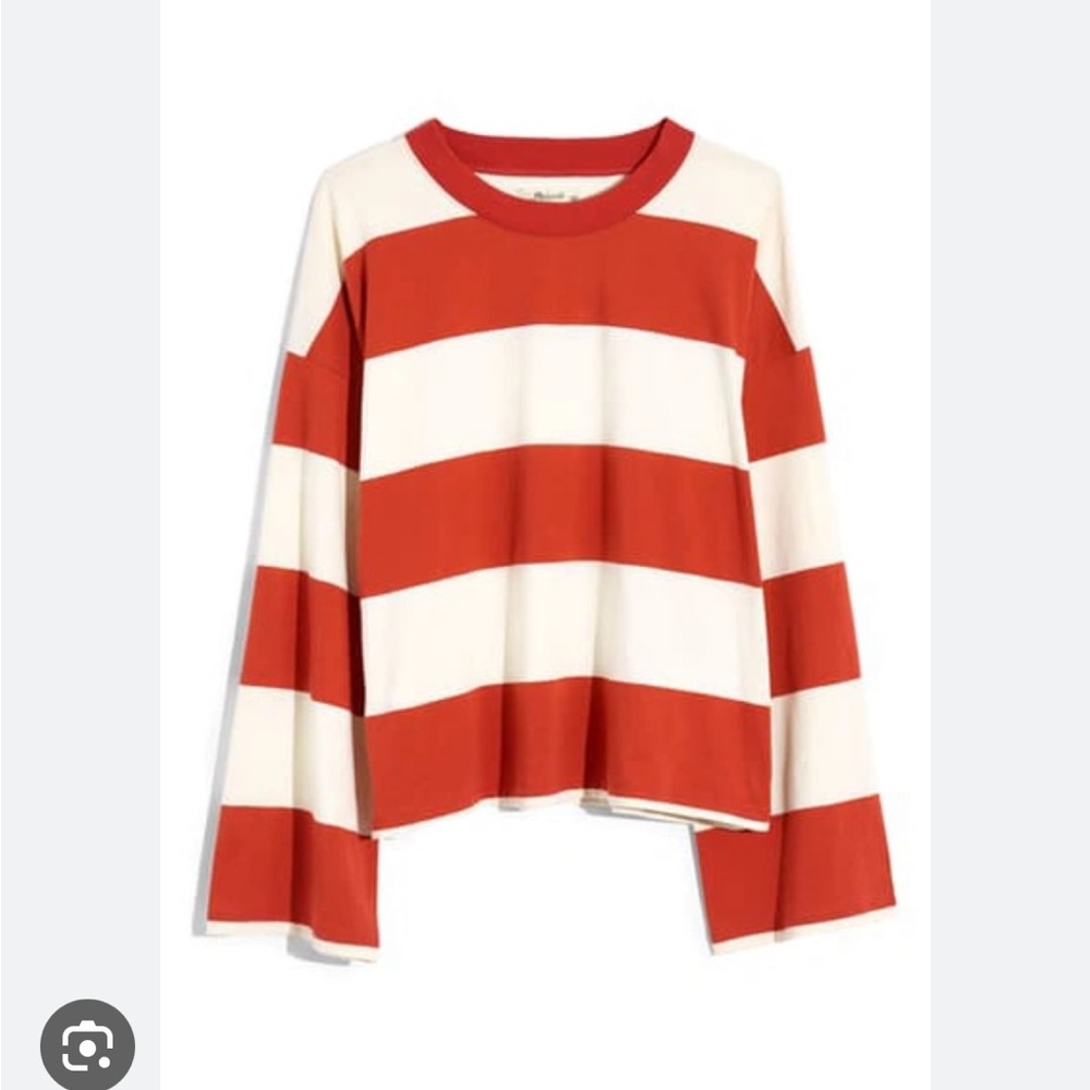 🍁 Madewell Easy Crop Long Sleeve Tee in Russet Stripe EUC